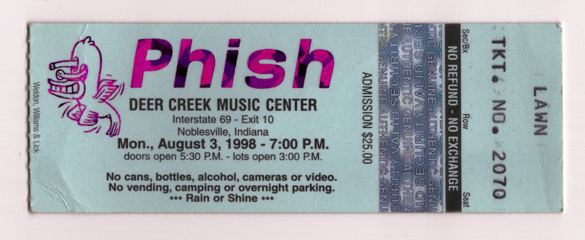 Ticket for 1998-08-03 at Deer Creek
