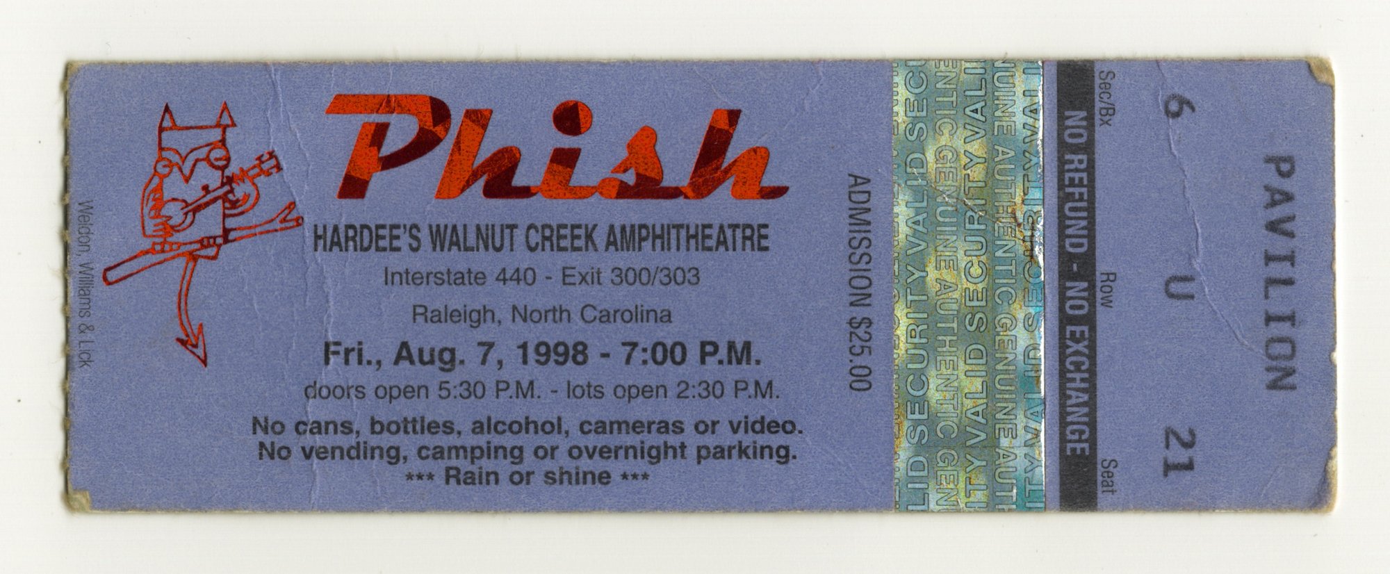 Ticket for 1998-08-07 at Walnut Creek Amphitheater