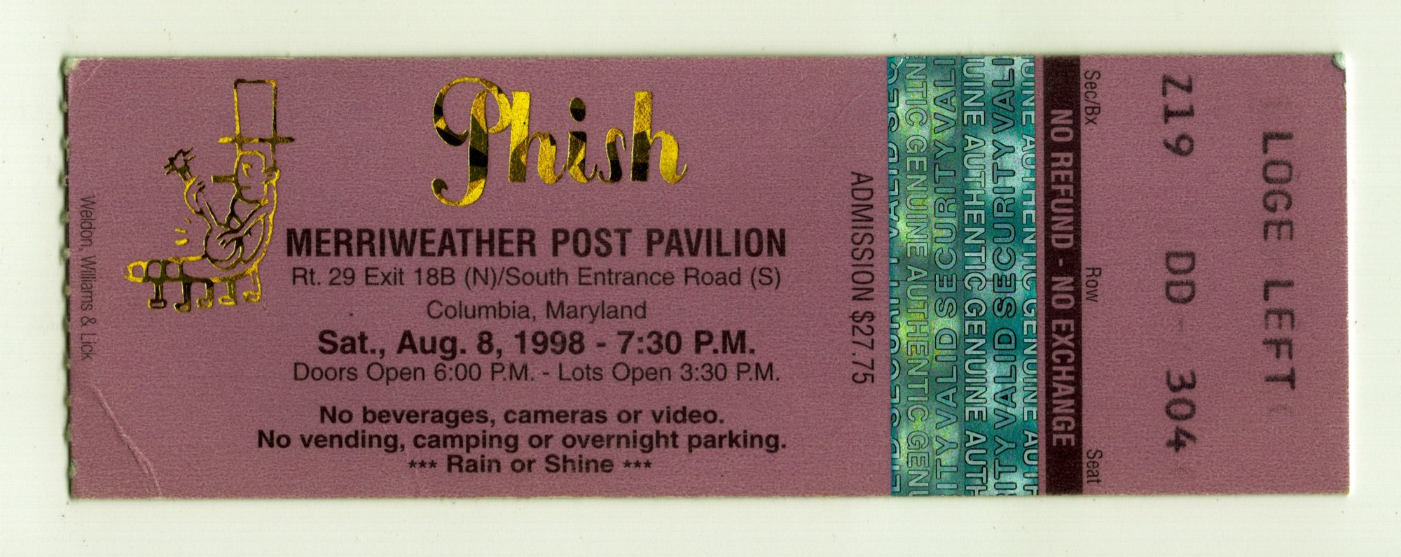 Ticket for 1998-08-08 at Merriweather Post Pavilion