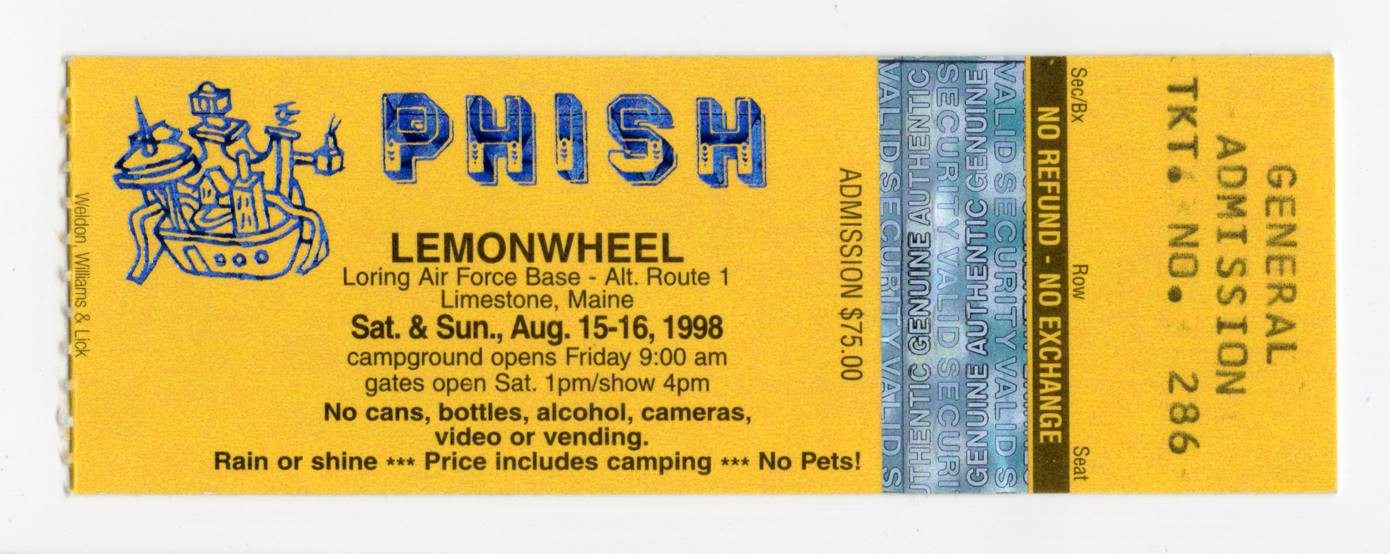 Ticket for 1998-08-14 at Lemonwheel