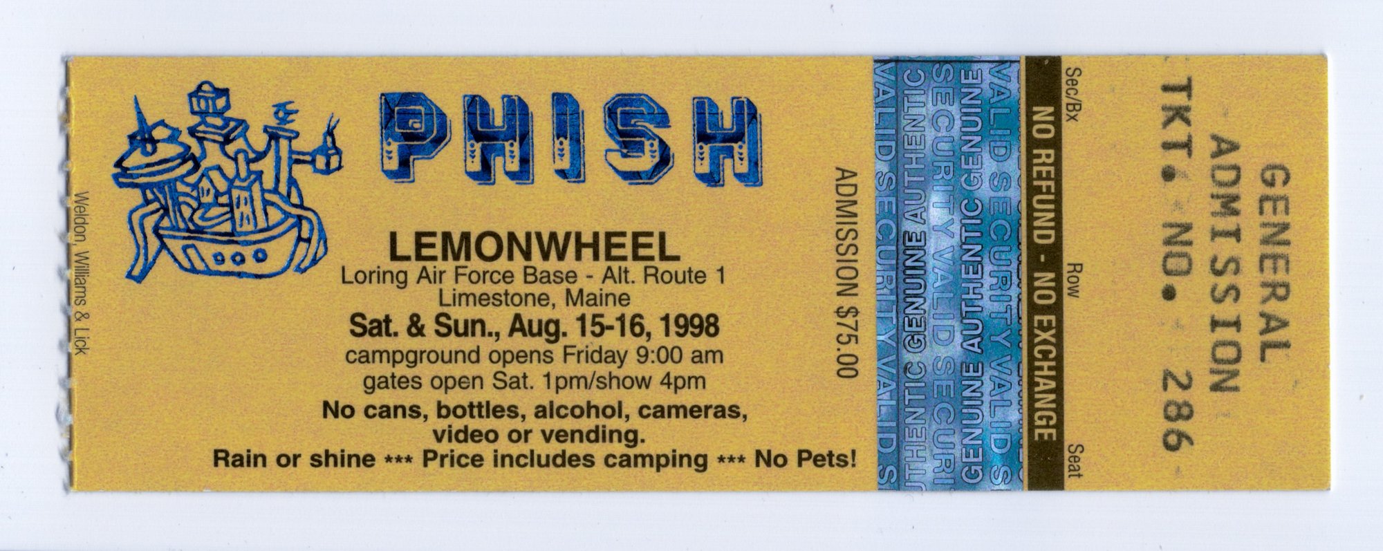 Ticket for 1998-08-15 at Lemonwheel
