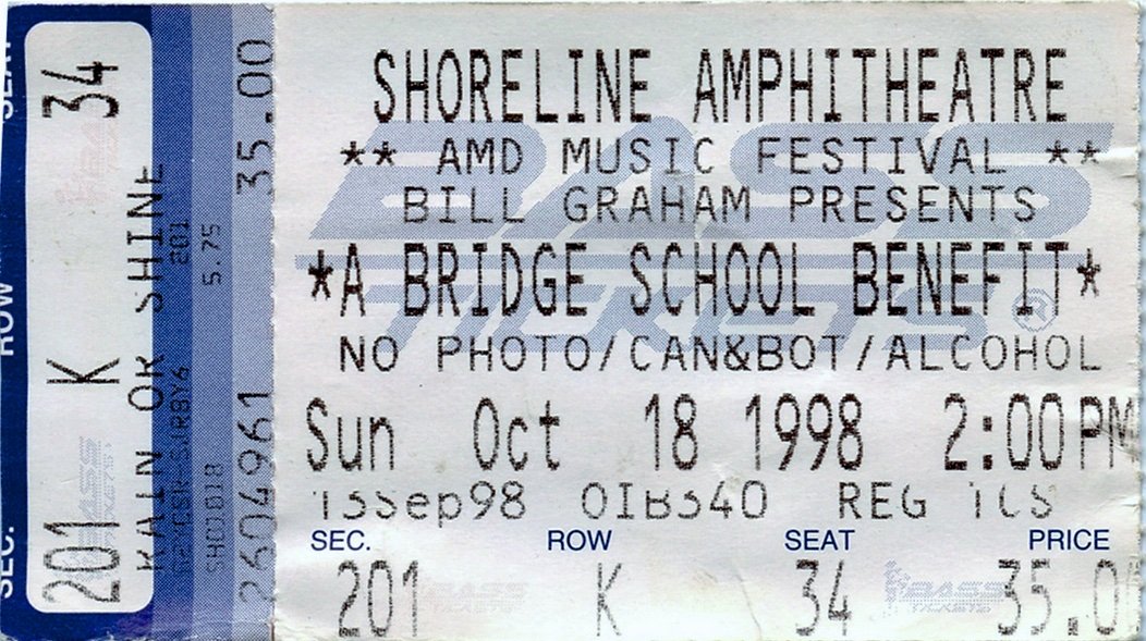 Ticket for 1998-10-18 at Shoreline Amphitheatre