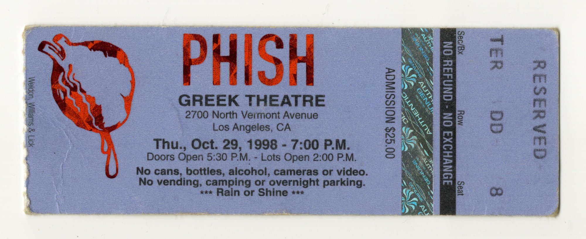 Ticket for 1998-10-29 at Greek Theatre