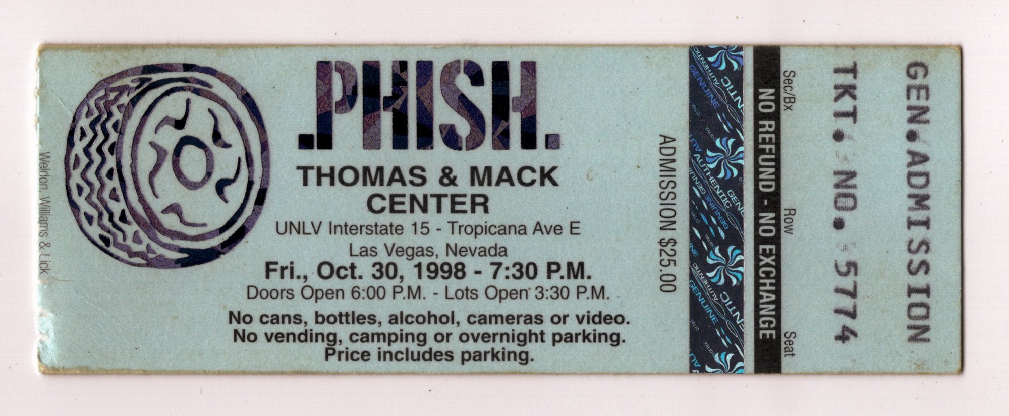 Ticket for 1998-10-30 at Thomas & Mack Center