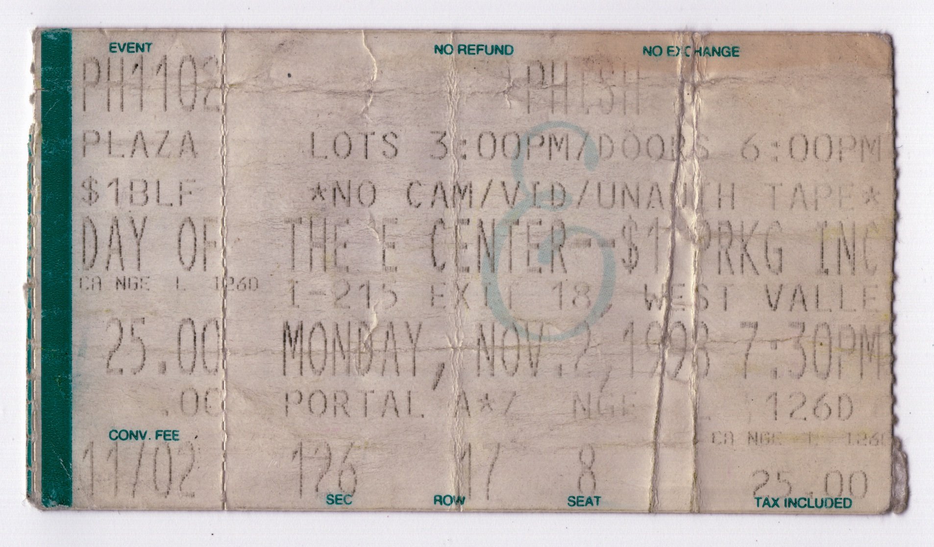 Ticket for 1998-11-02 at The “E” Center