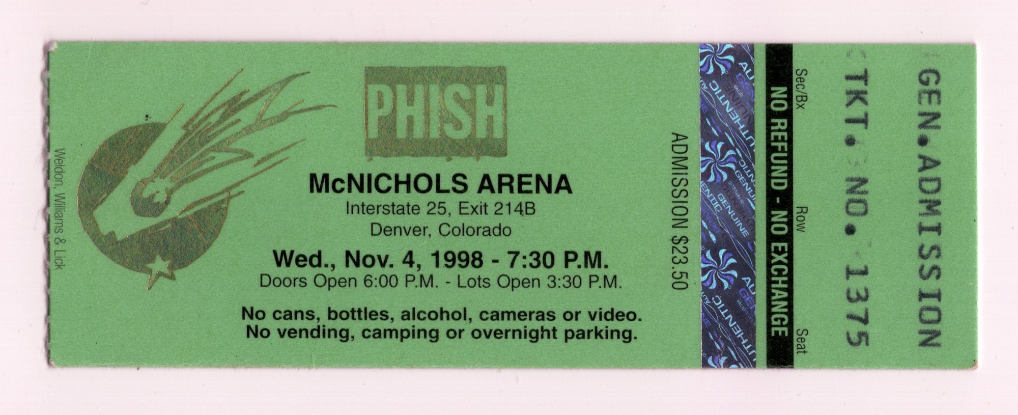 Ticket for 1998-11-04 at McNichols Arena