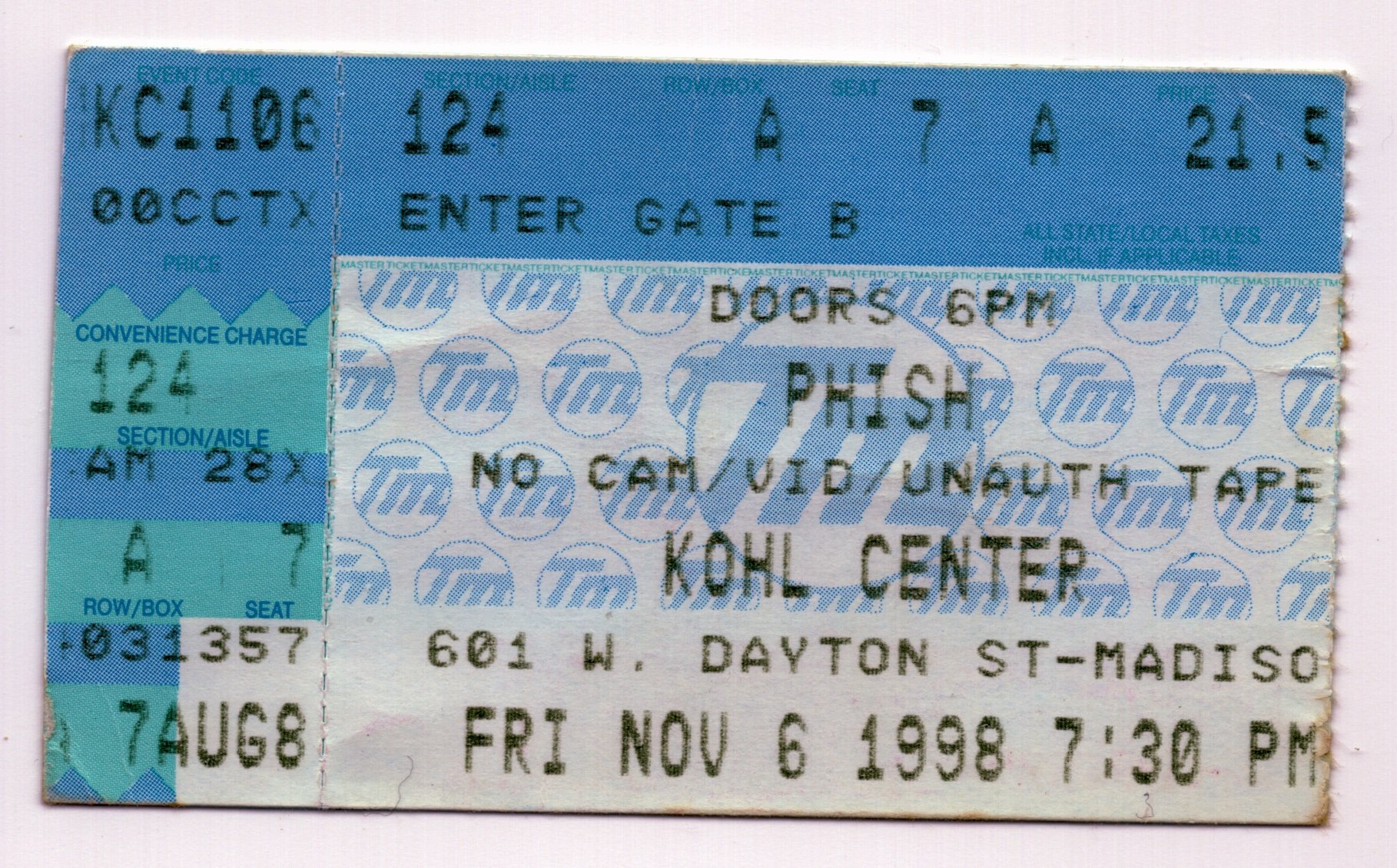 Ticket for 1998-11-06 at Kohl Center
