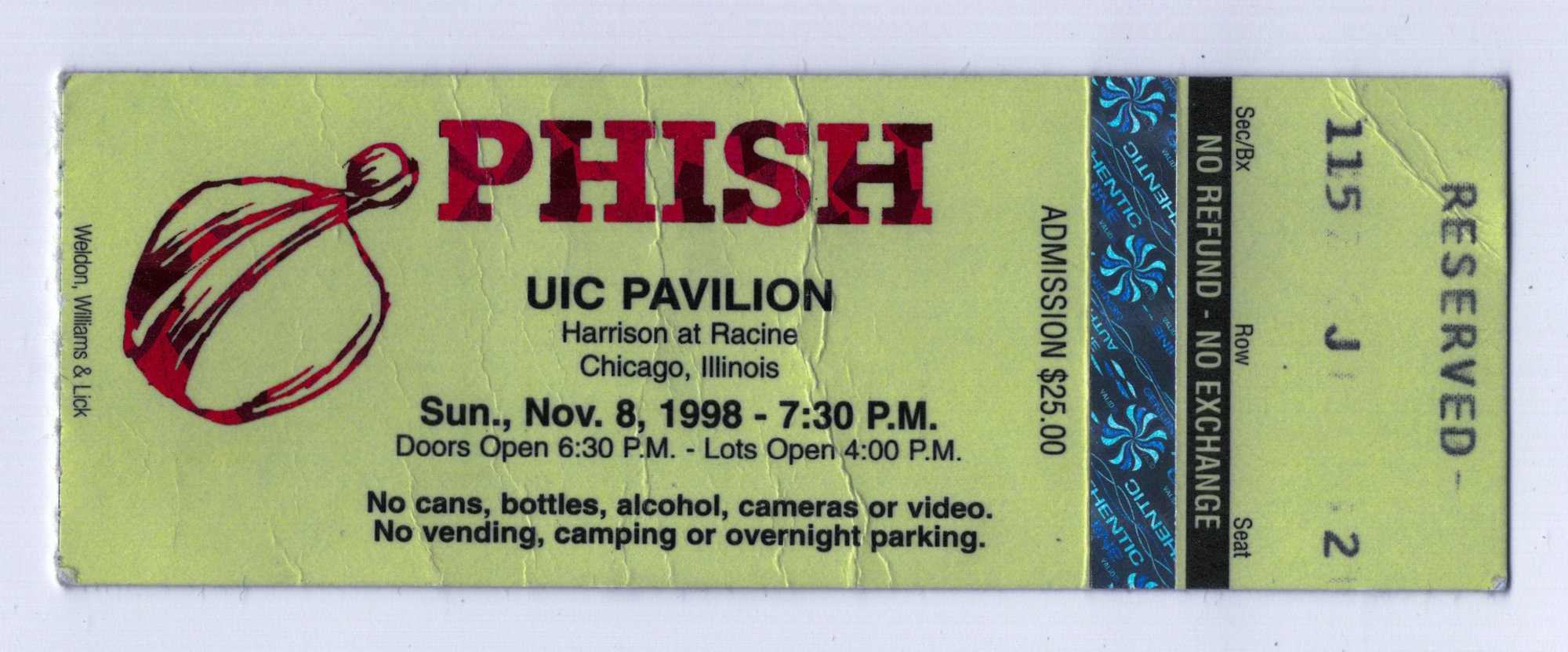 Ticket for 1998-11-08 at UIC Pavilion
