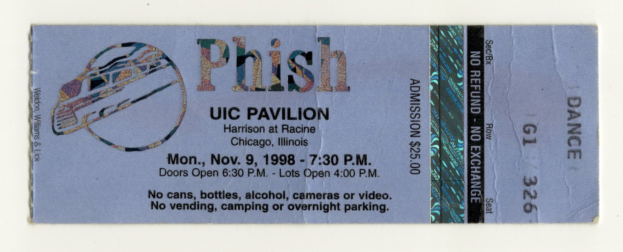 Ticket for 1998-11-09 at UIC Pavilion