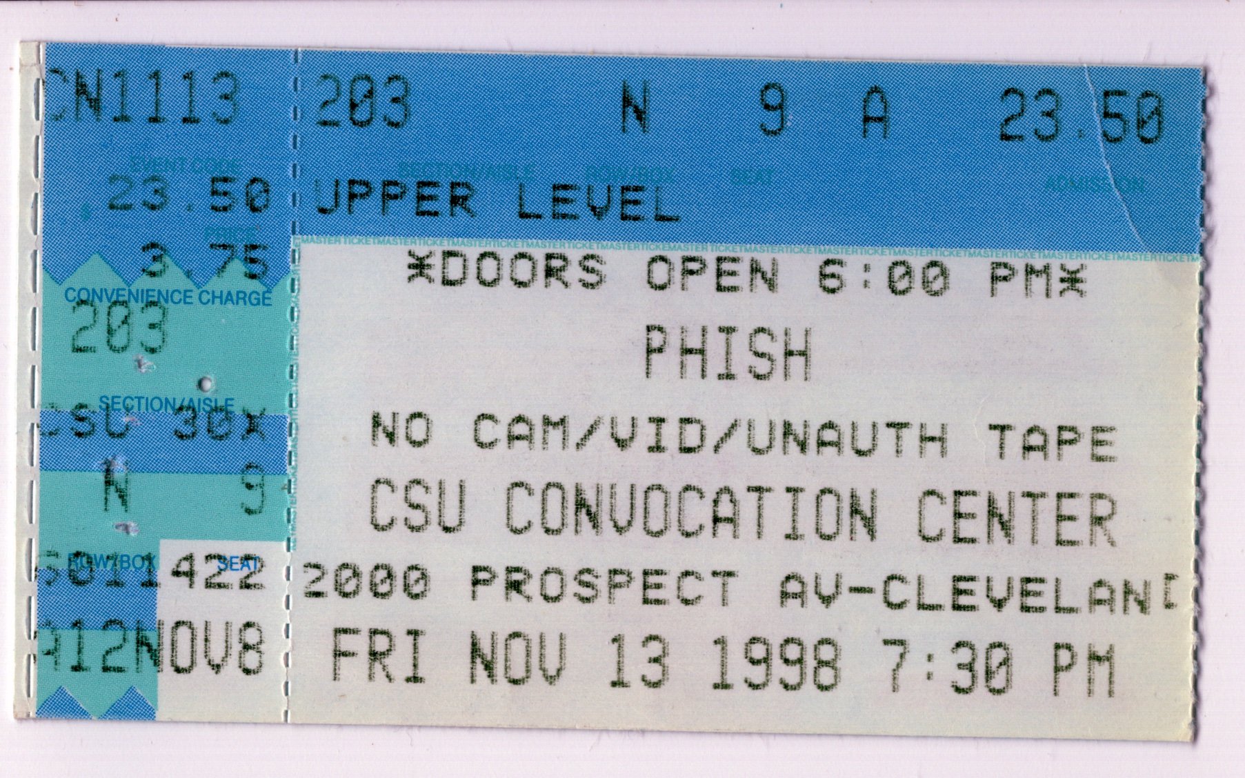 Ticket for 1998-11-13 at CSU Convocation Center