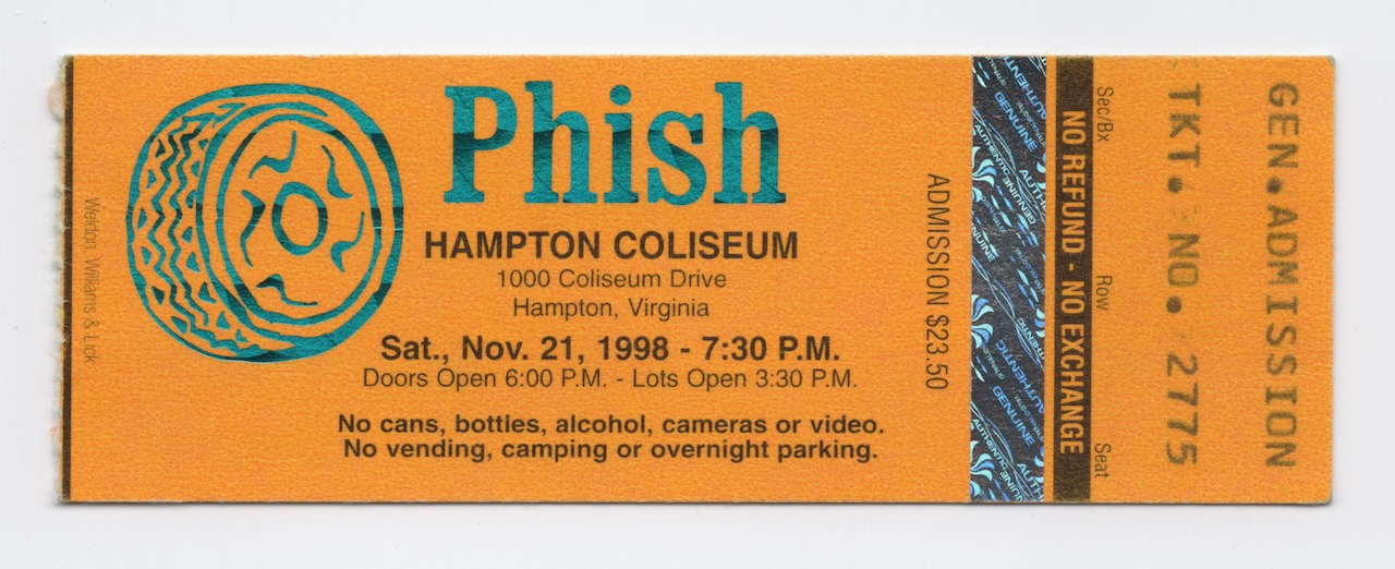 Ticket for 1998-11-21 at Hampton Coliseum