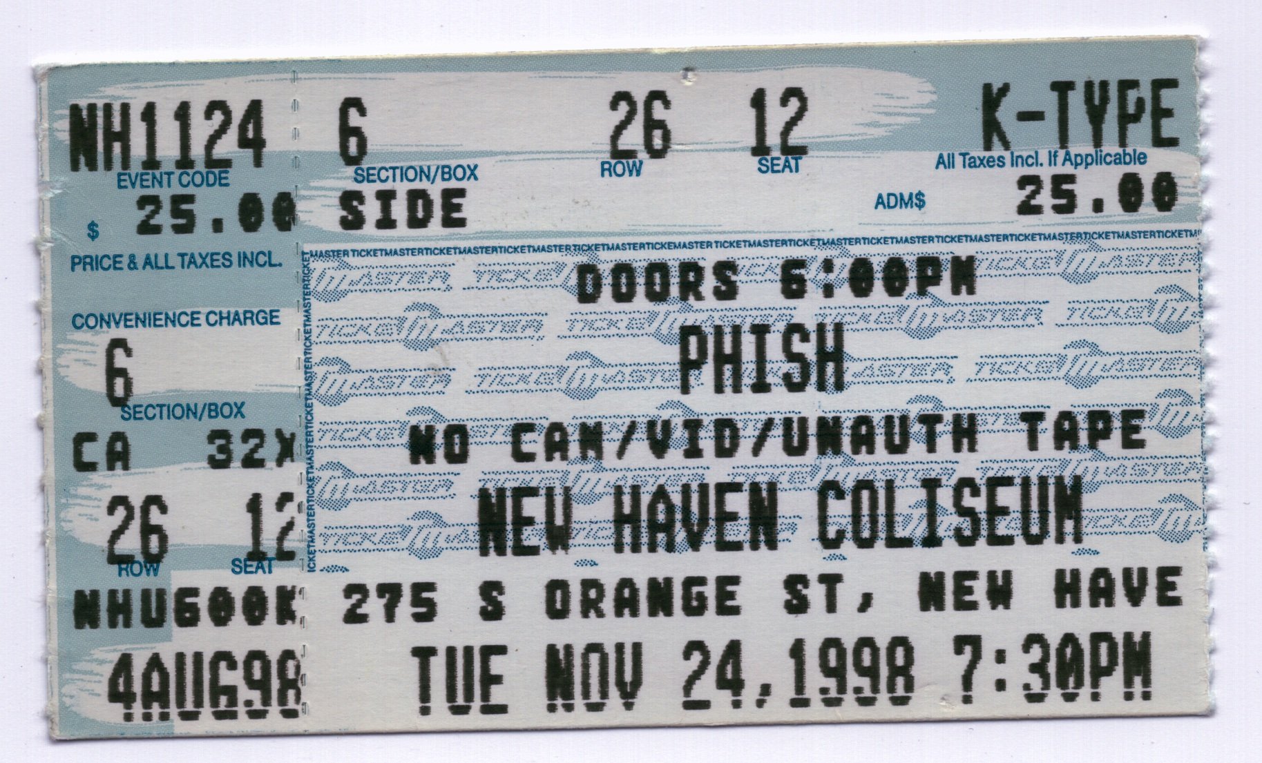 Ticket for 1998-11-24 at New Haven Coliseum