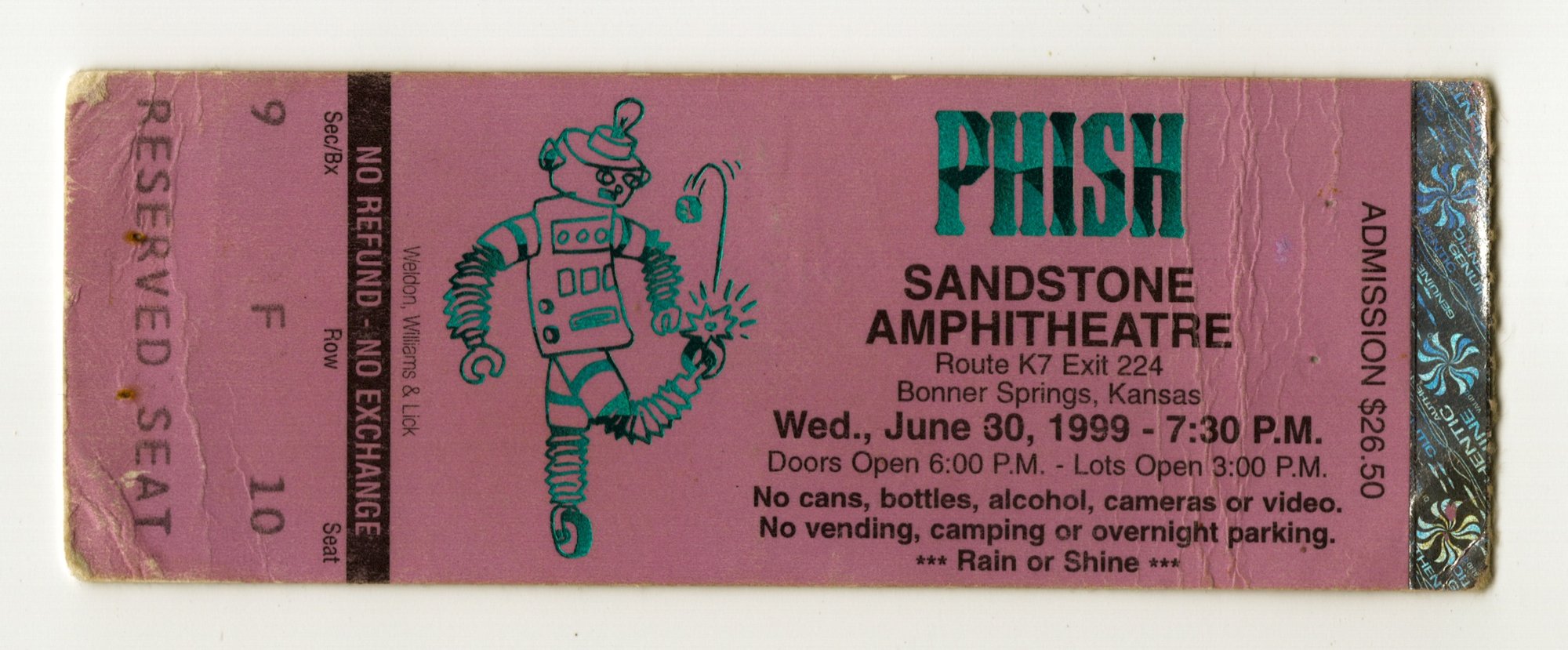 Ticket for 1999-06-30 at Sandstone Amphitheatre