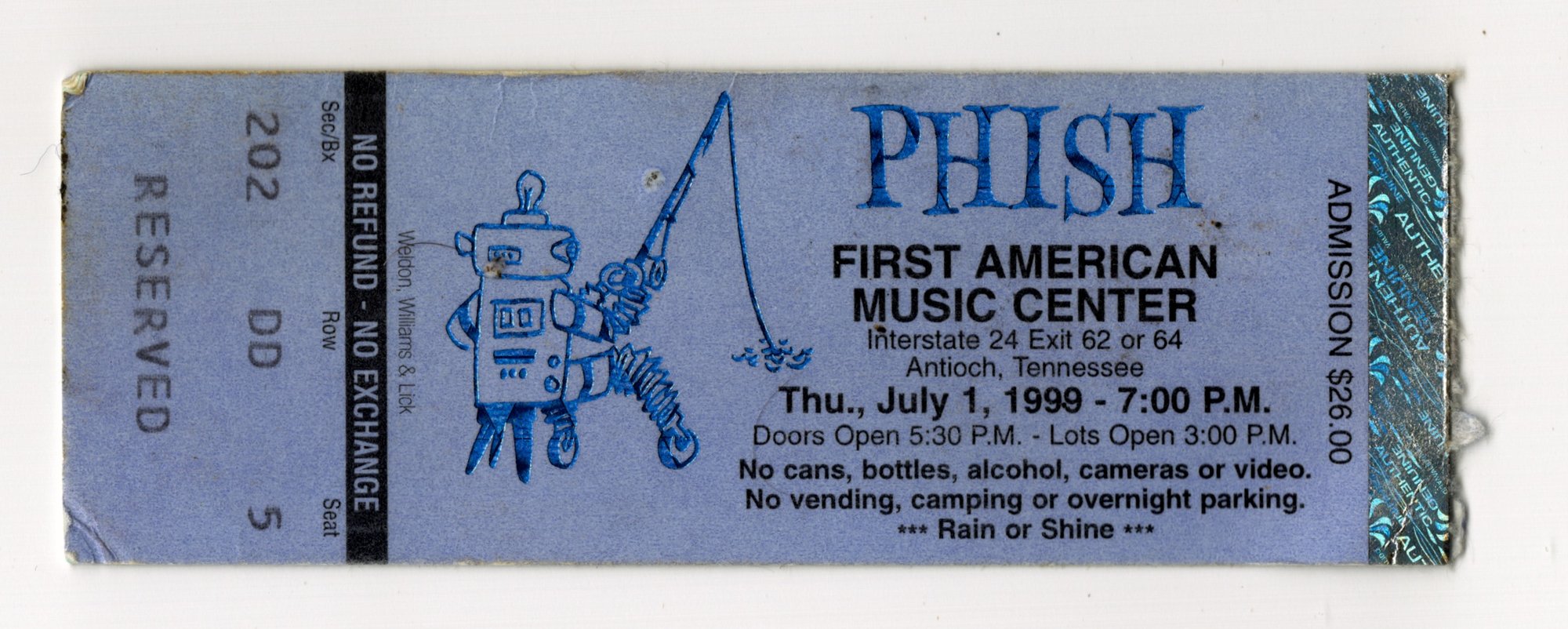 Ticket for 1999-07-01 at First American Music Center