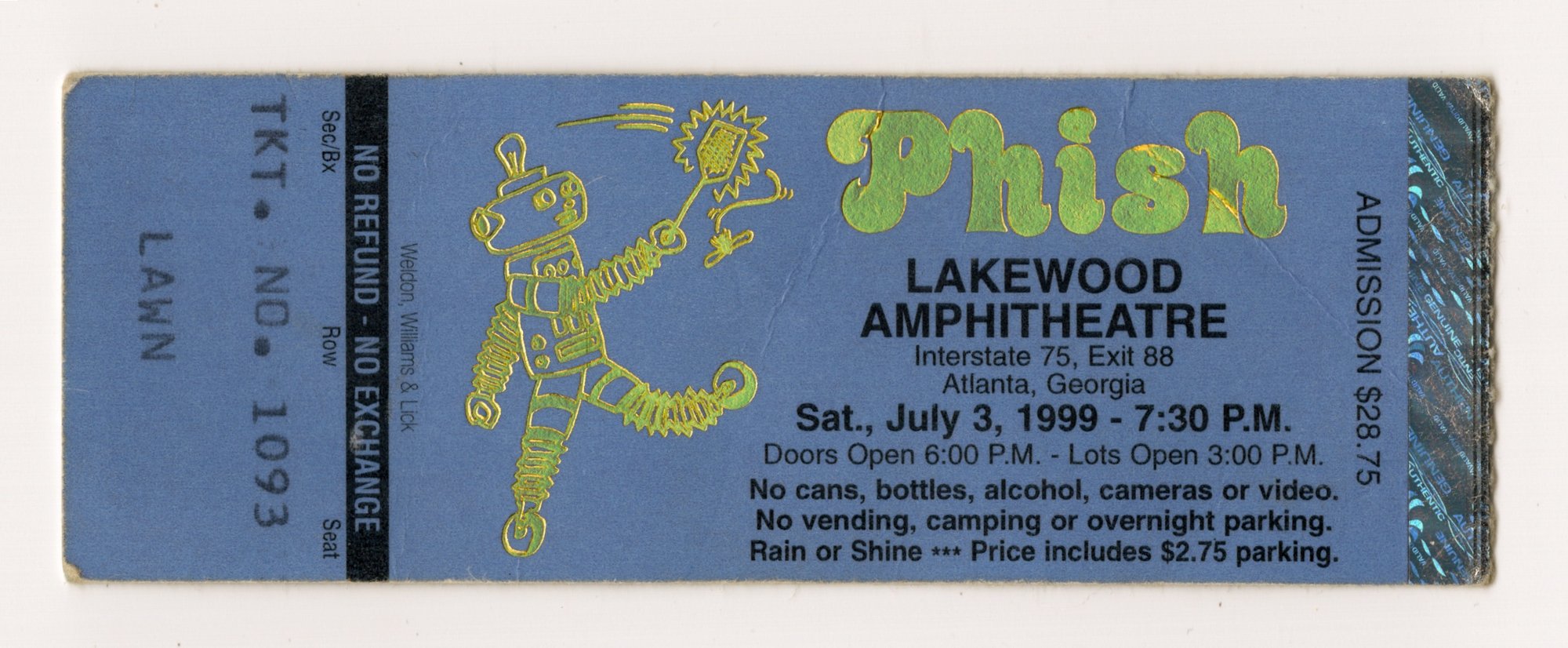 Ticket for 1999-07-03 at Lakewood Amphitheatre
