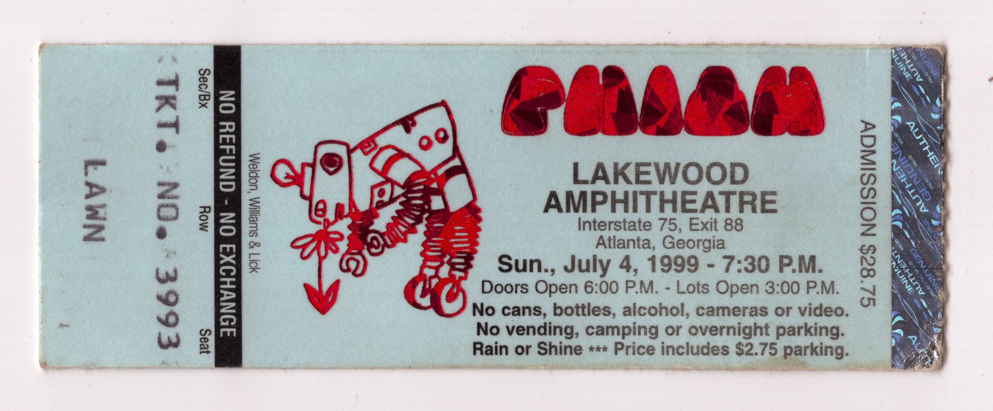 Ticket for 1999-07-04 at Lakewood Amphitheatre