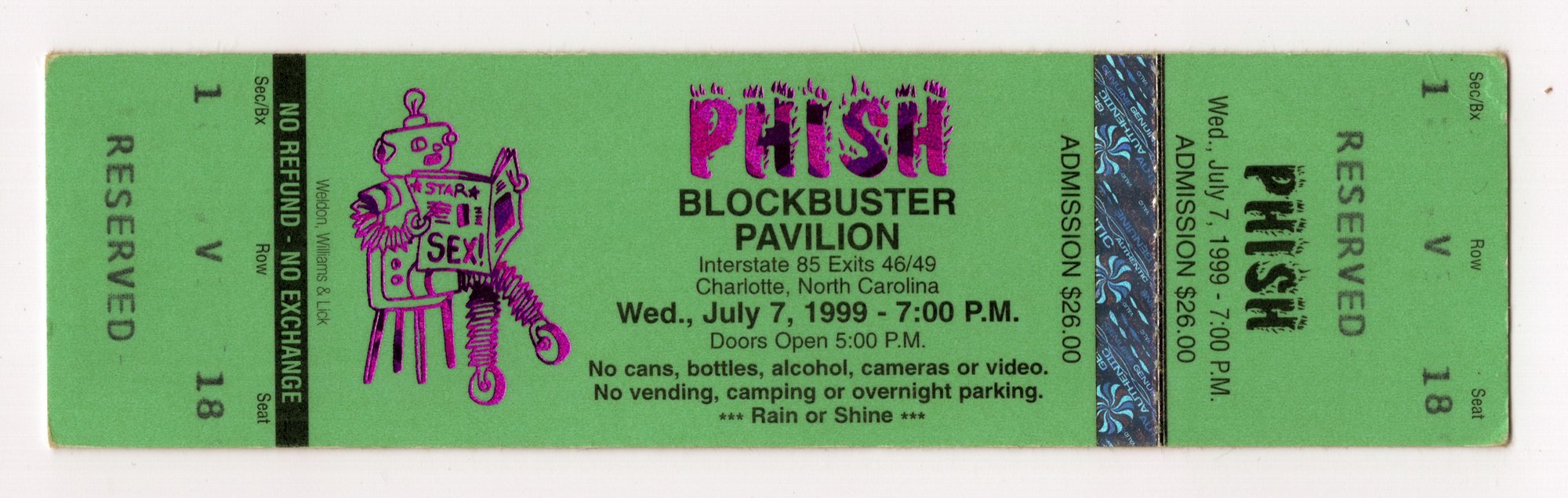 Ticket for 1999-07-07 at Blockbuster Pavilion