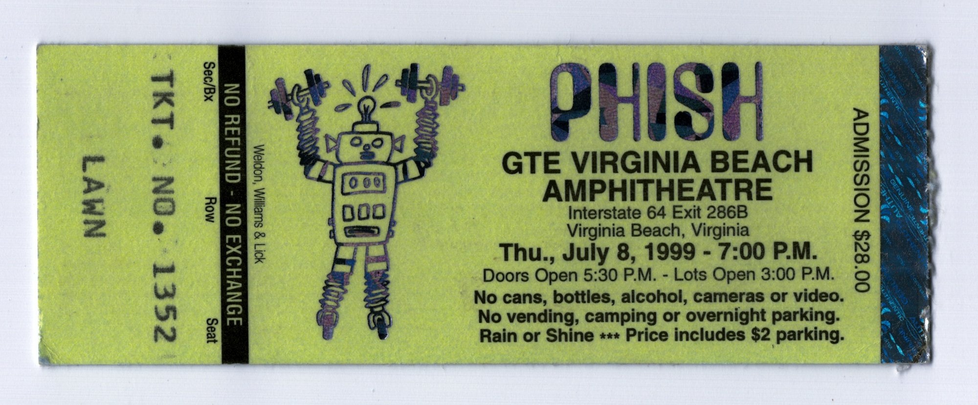Ticket for 1999-07-08 at GTE Amphitheatre