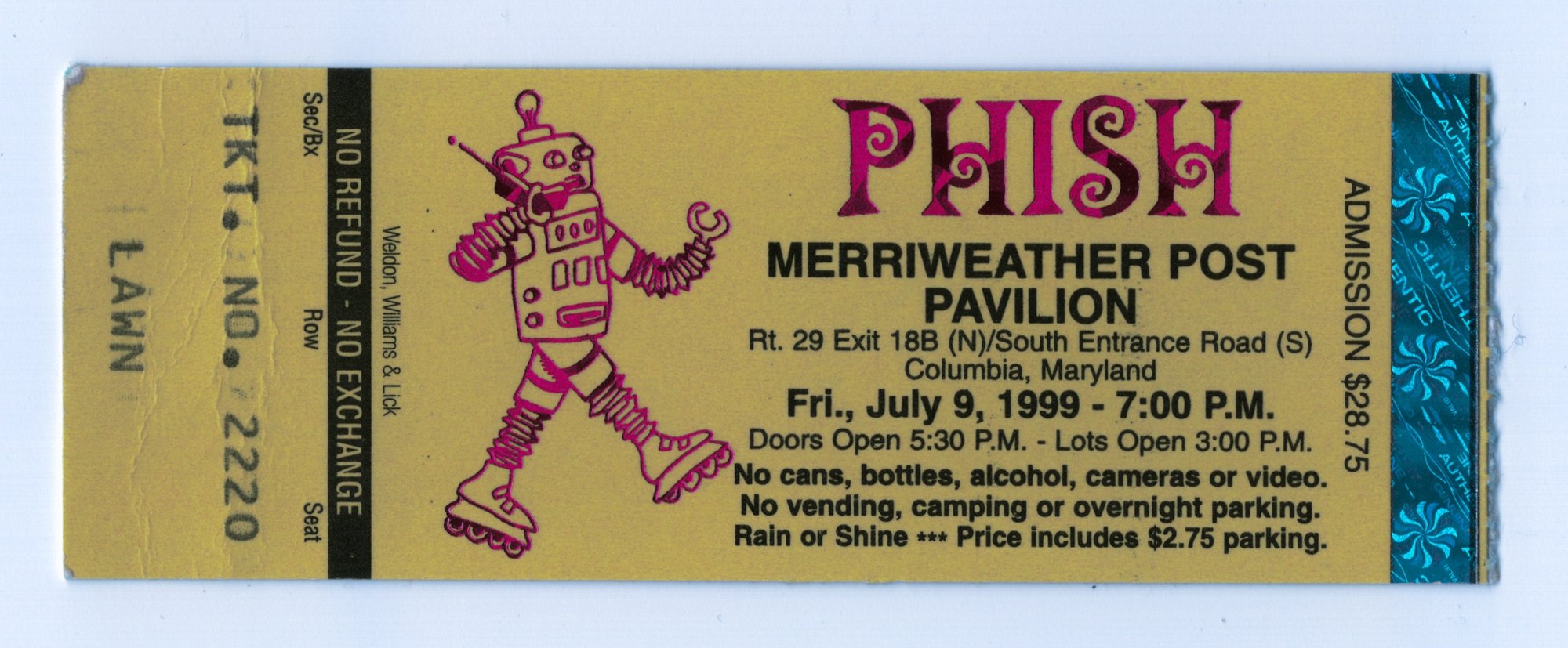 Ticket for 1999-07-09 at Merriweather Post Pavilion