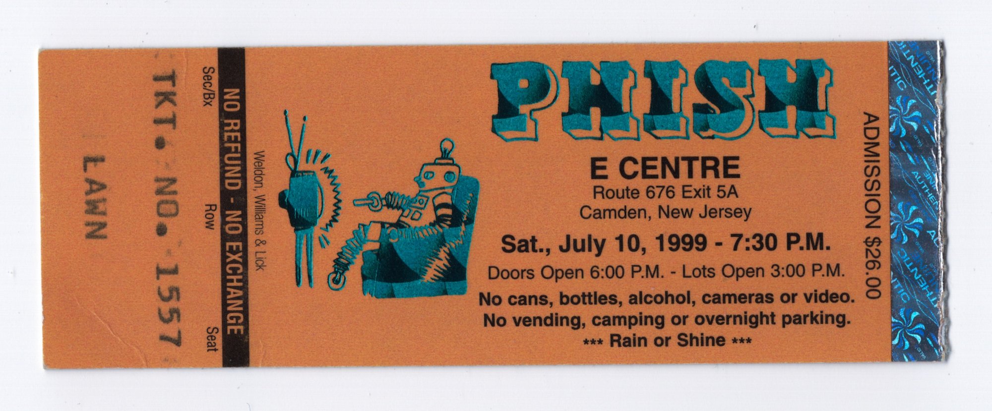 Ticket for 1999-07-10 at E Centre