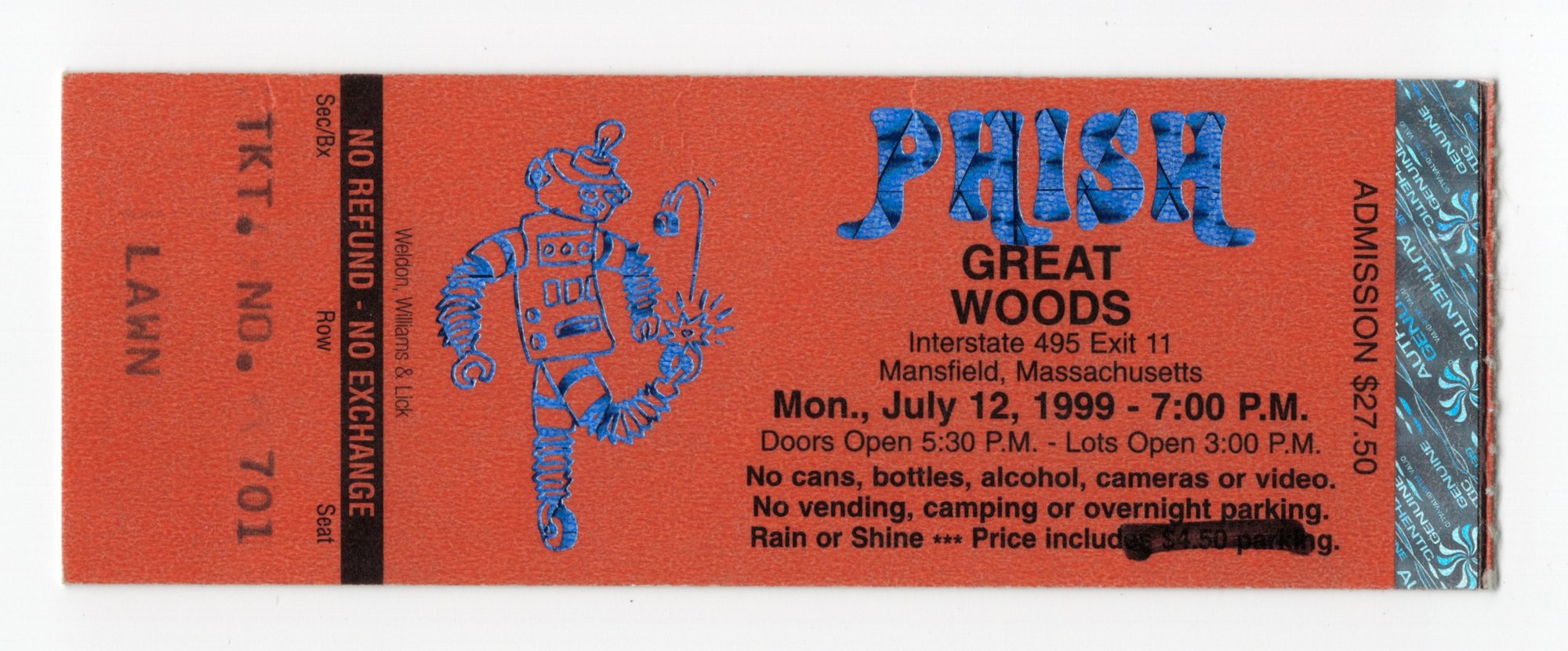Ticket for 1999-07-12 at Tweeter Center
