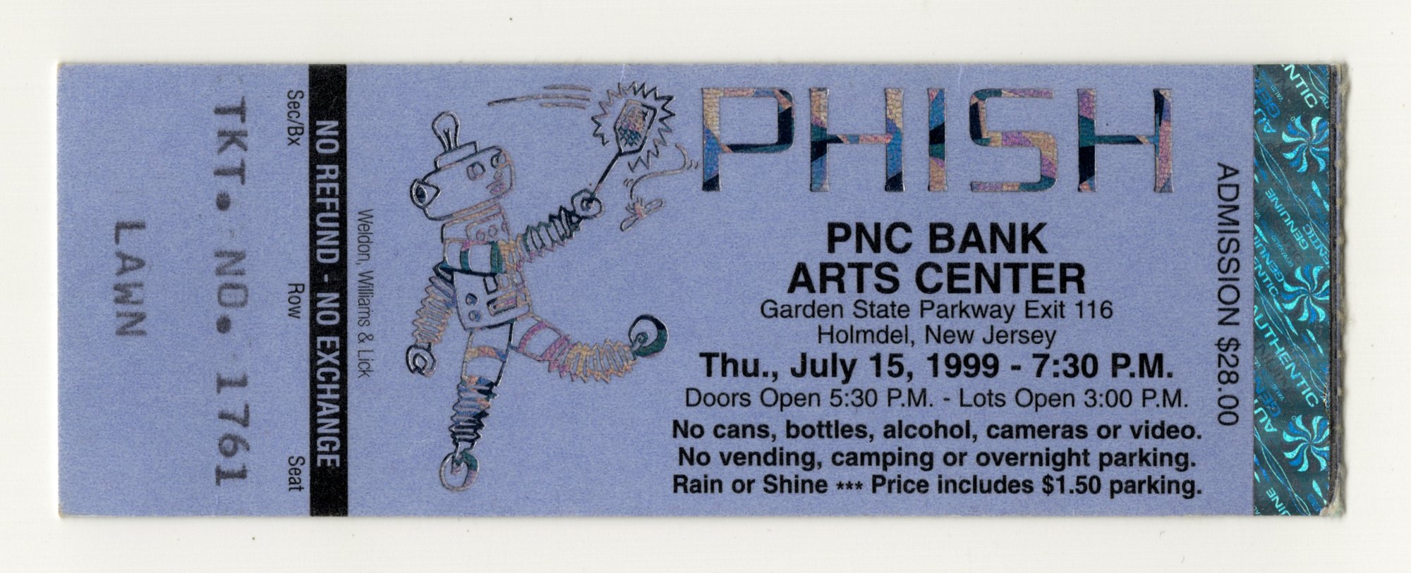 Ticket for 1999-07-15 at PNC Bank Arts Center