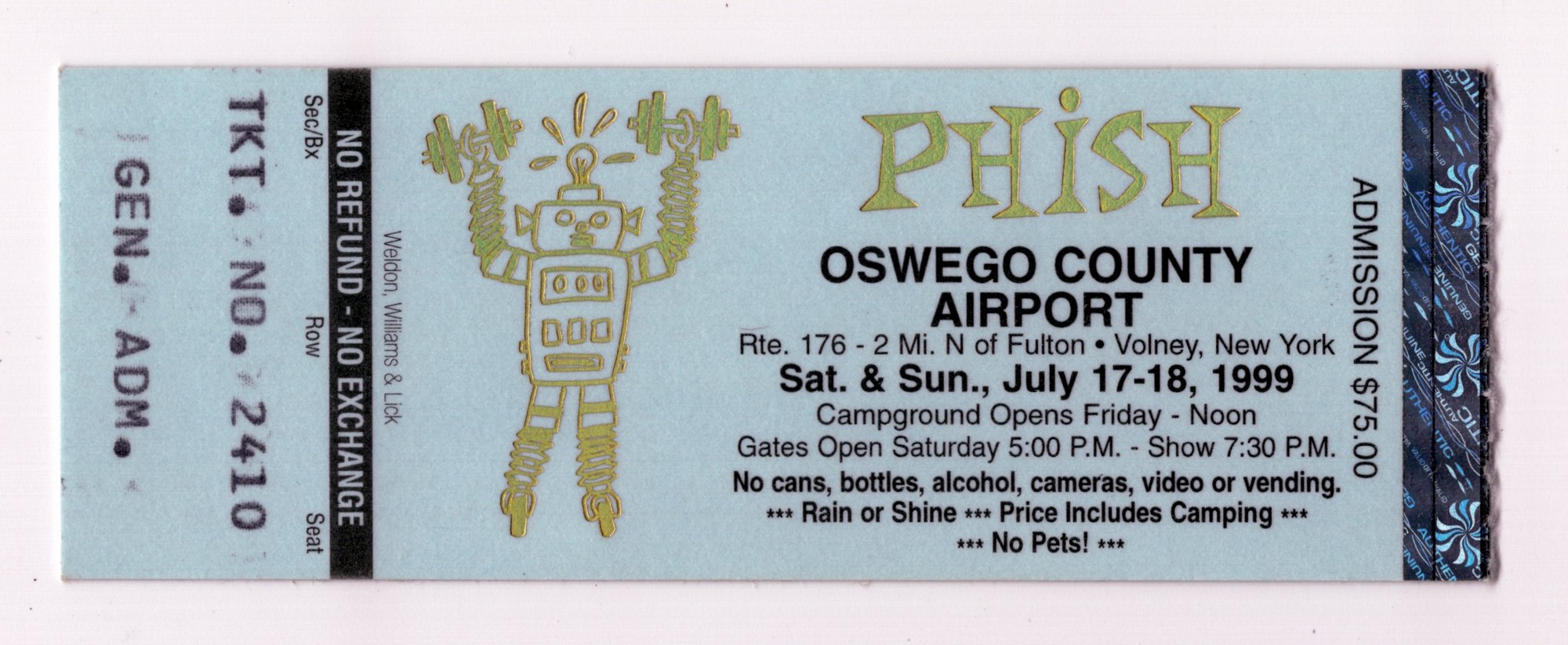 Ticket for 1999-07-18 at Oswego