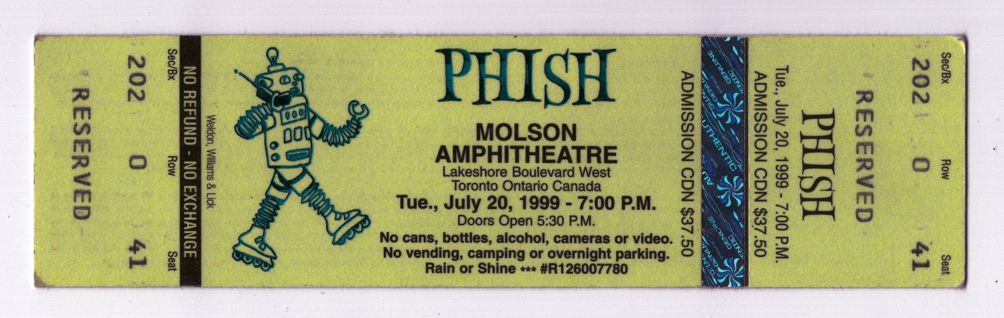 Ticket for 1999-07-20 at Molson Amphitheatre