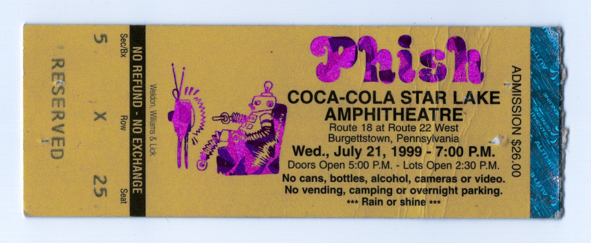 Ticket for 1999-07-21 at Star Lake Amphitheatre