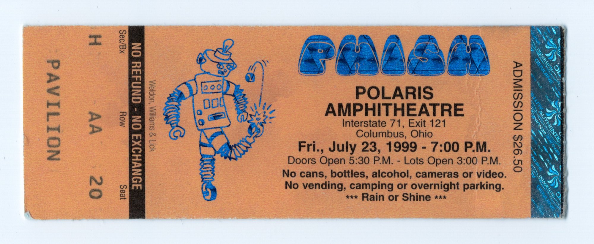 Ticket for 1999-07-23 at Polaris Amphitheater