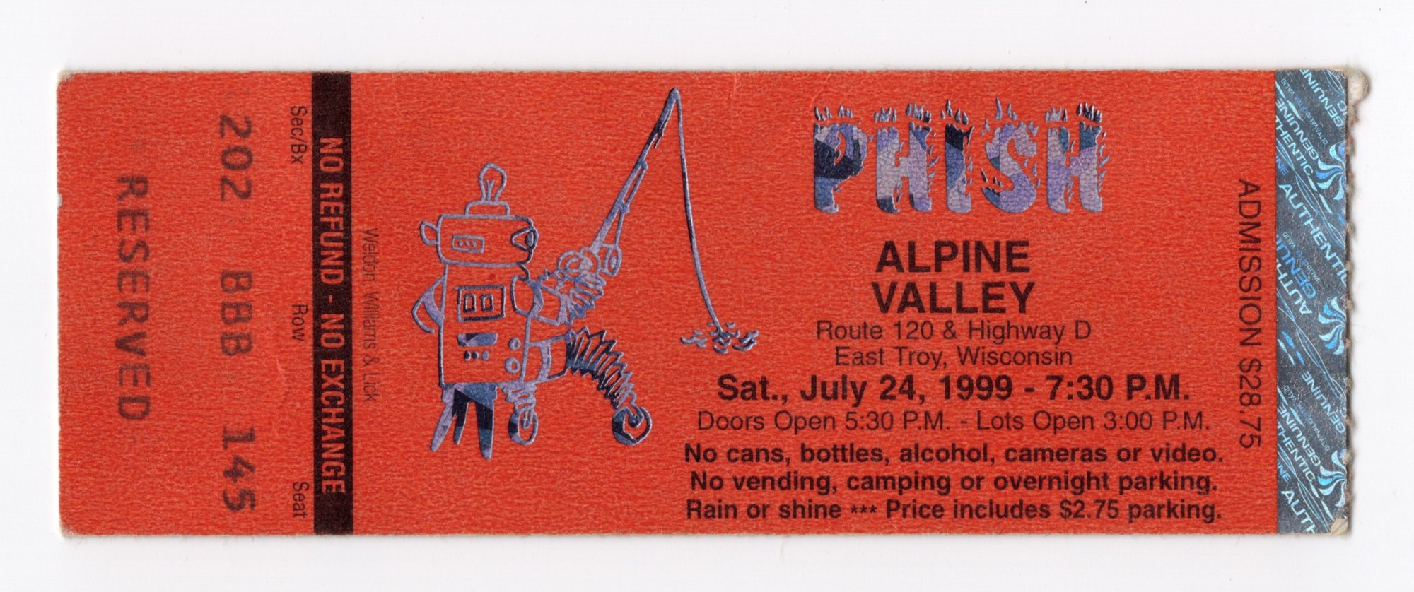 Ticket for 1999-07-24 at Alpine Valley