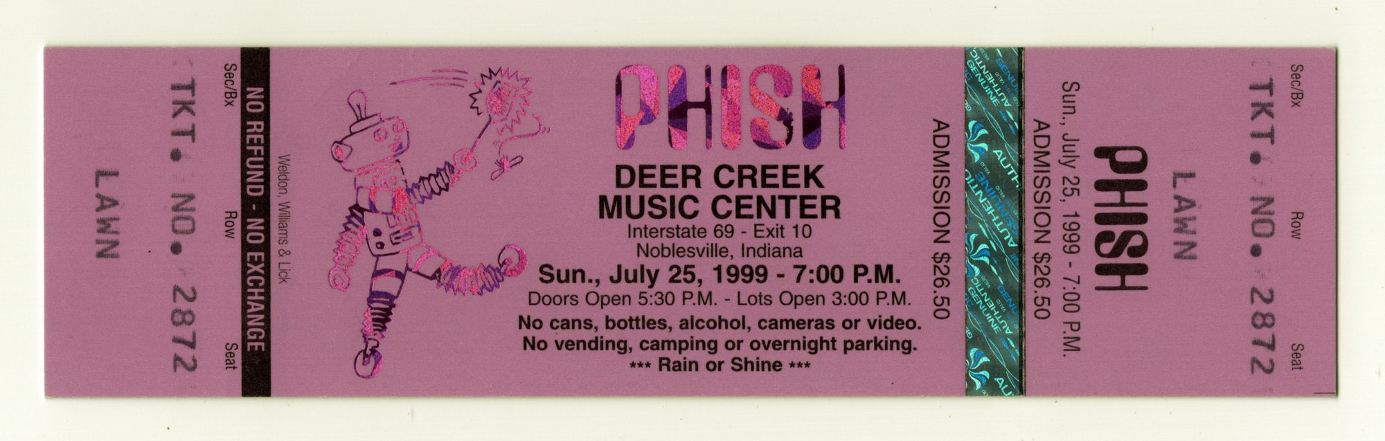 Ticket for 1999-07-25 at Deer Creek