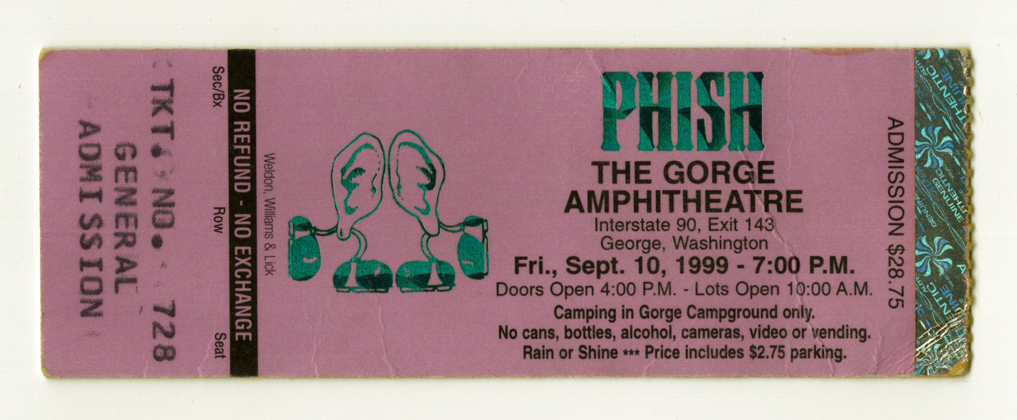 Ticket for 1999-09-10 at Gorge Amphitheatre