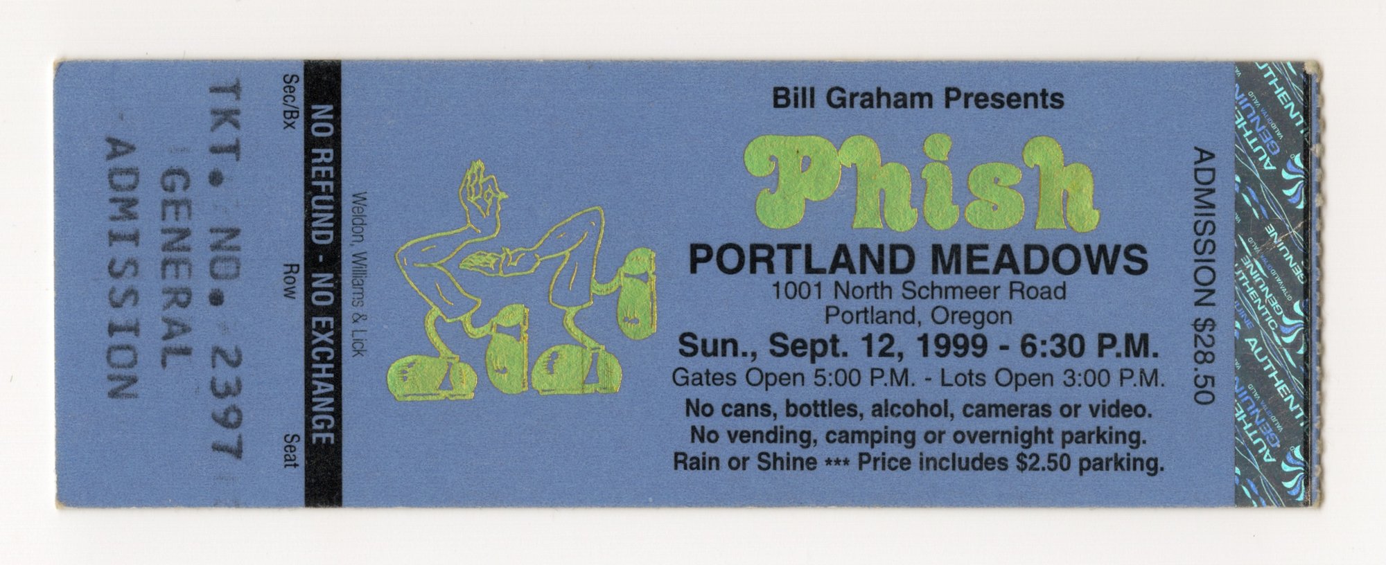 Ticket for 1999-09-12 at Portland Meadows