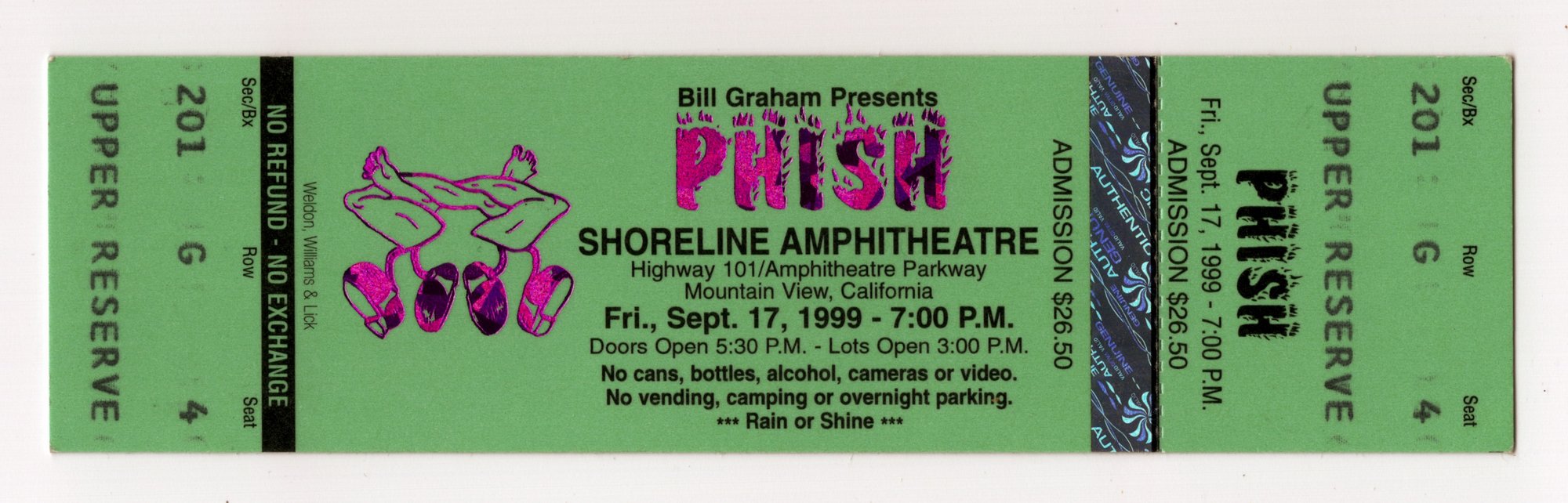 Ticket for 1999-09-17 at Shoreline Amphitheatre