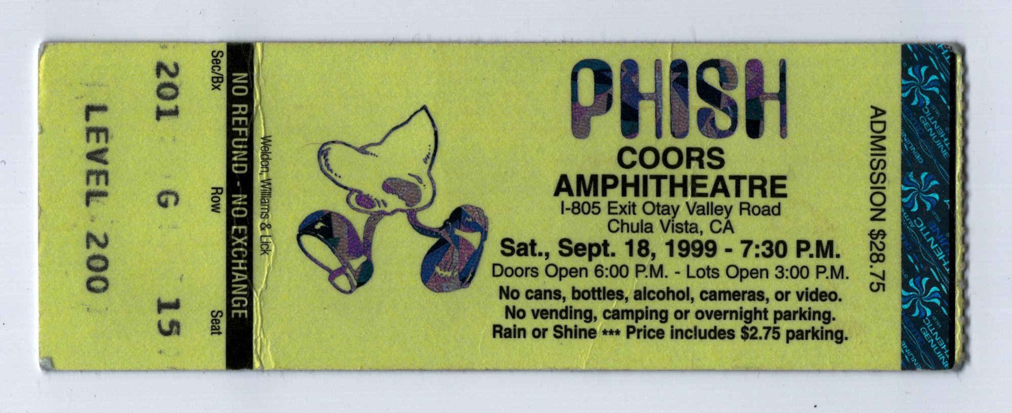Ticket for 1999-09-18 at Coors Amphitheatre