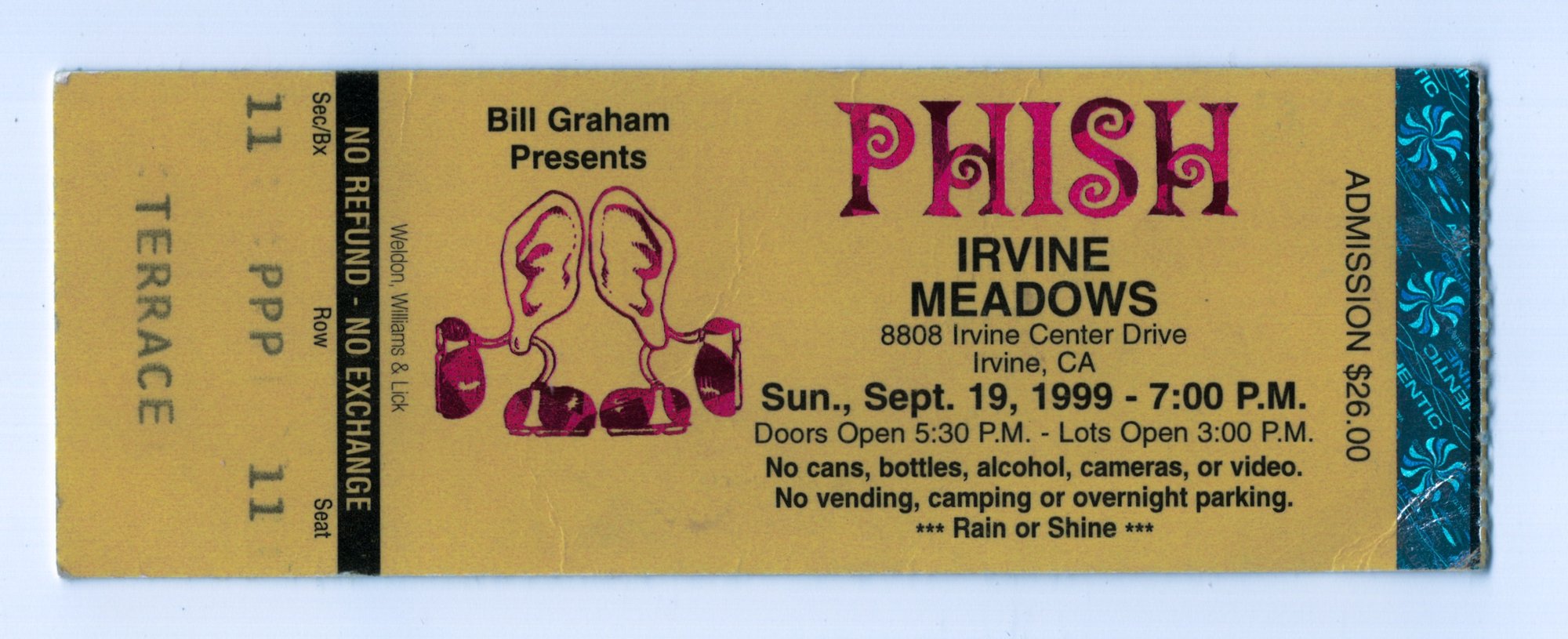Ticket for 1999-09-19 at Irvine Meadows