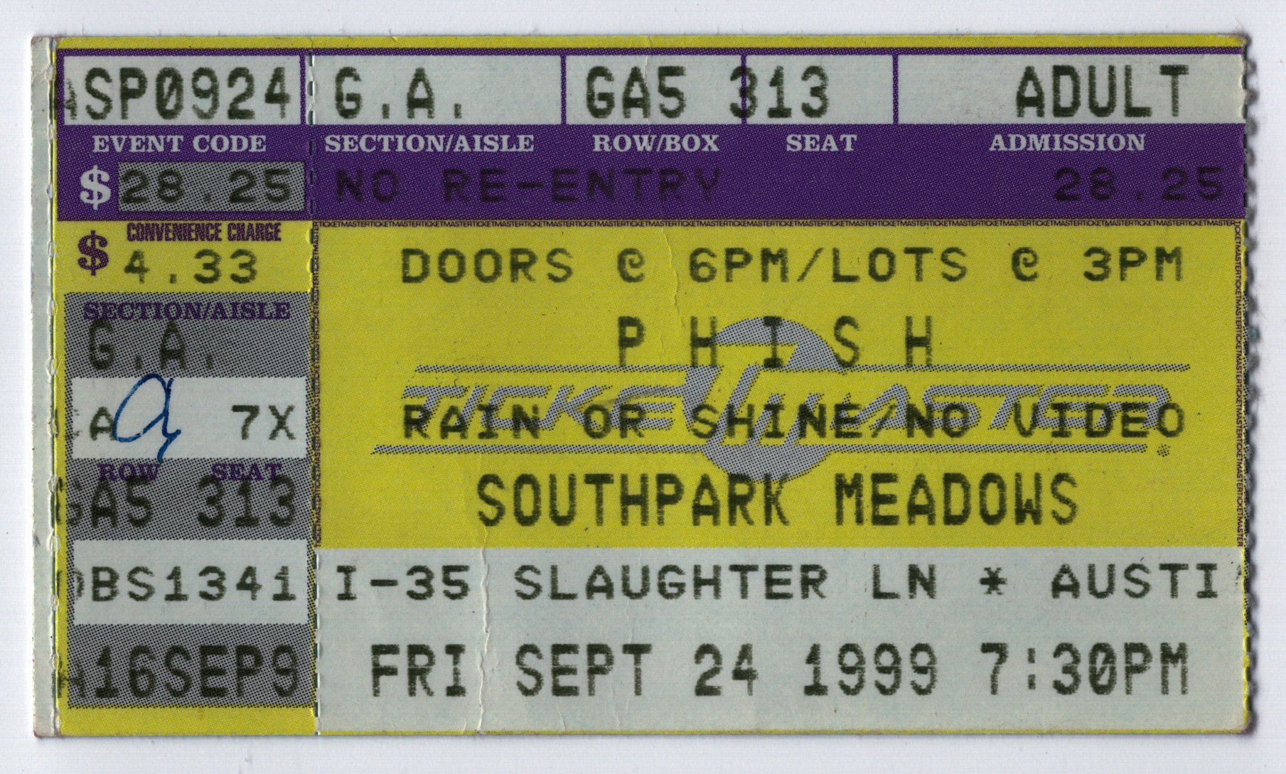 Ticket for 1999-09-24 at South Park Meadows