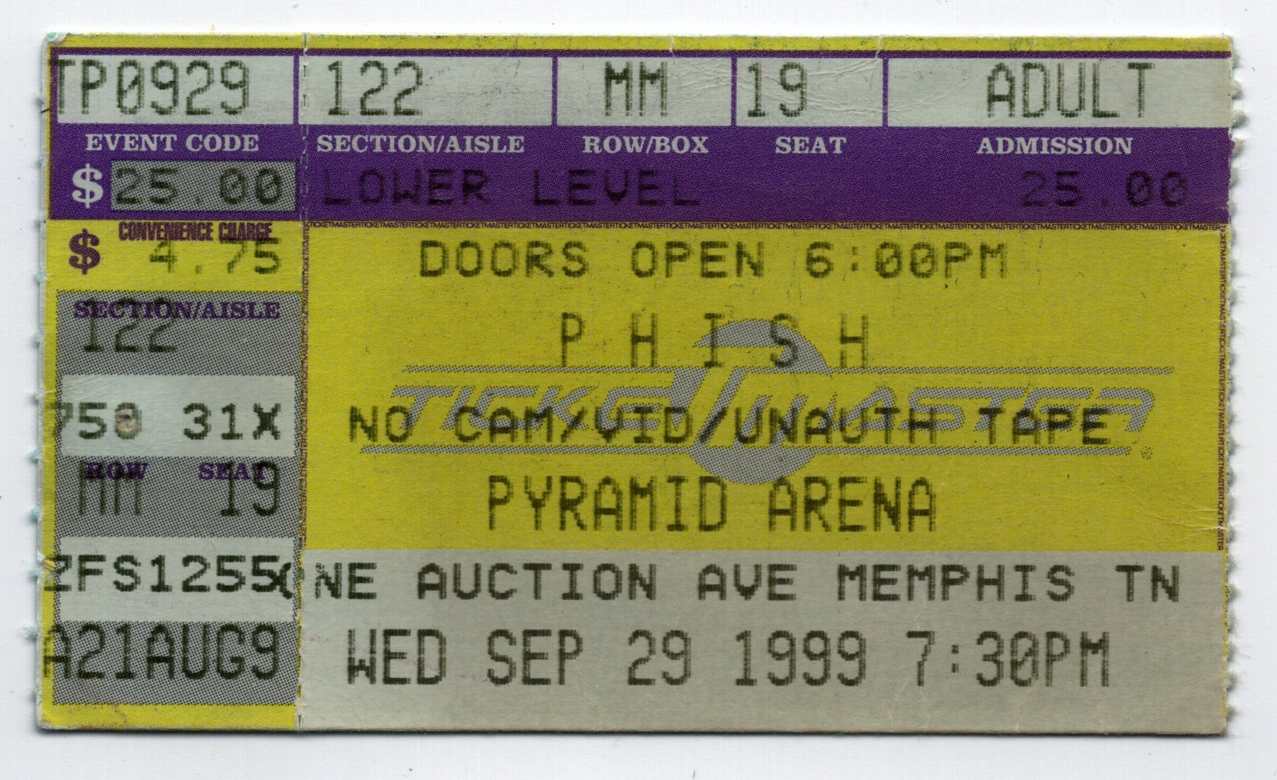 Ticket for 1999-09-29 at Pyramid Arena
