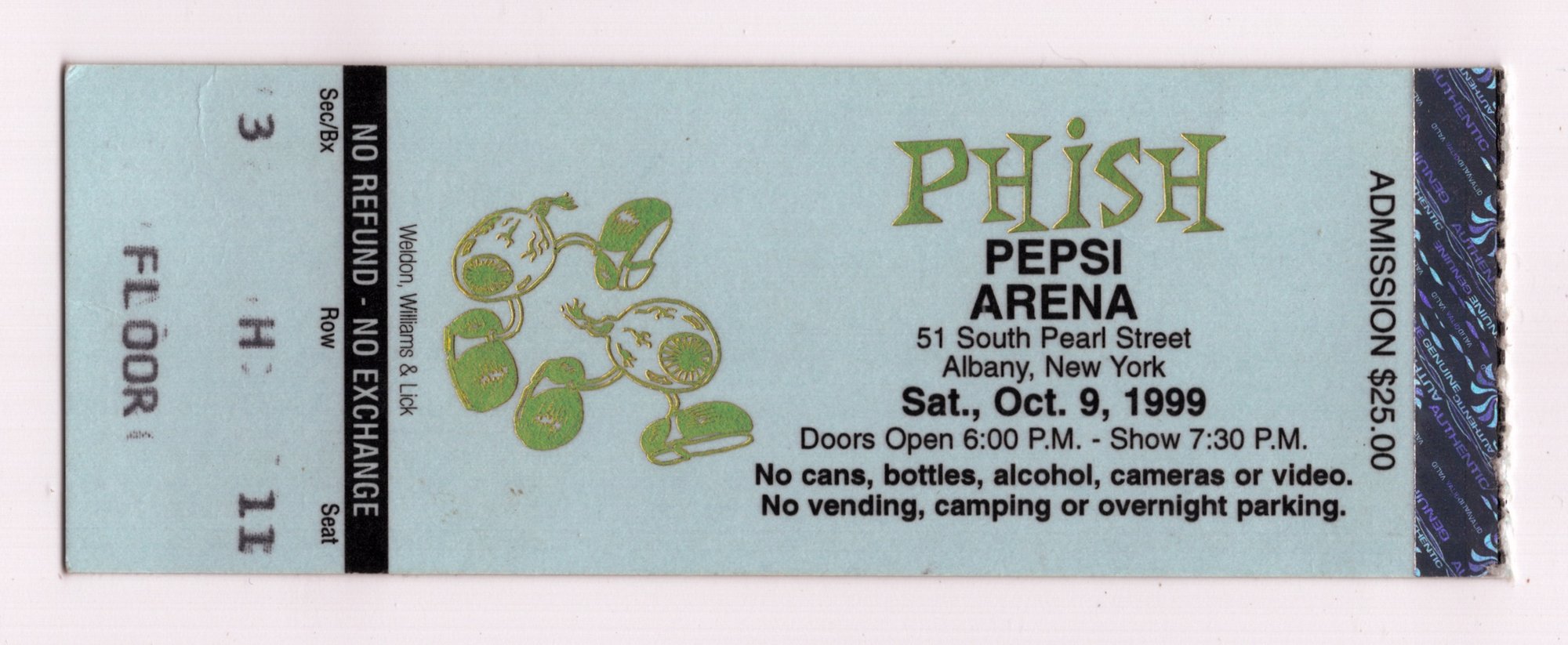 Ticket for 1999-10-09 at Pepsi Arena