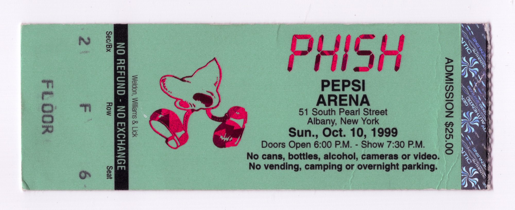 Ticket for 1999-10-10 at Pepsi Arena
