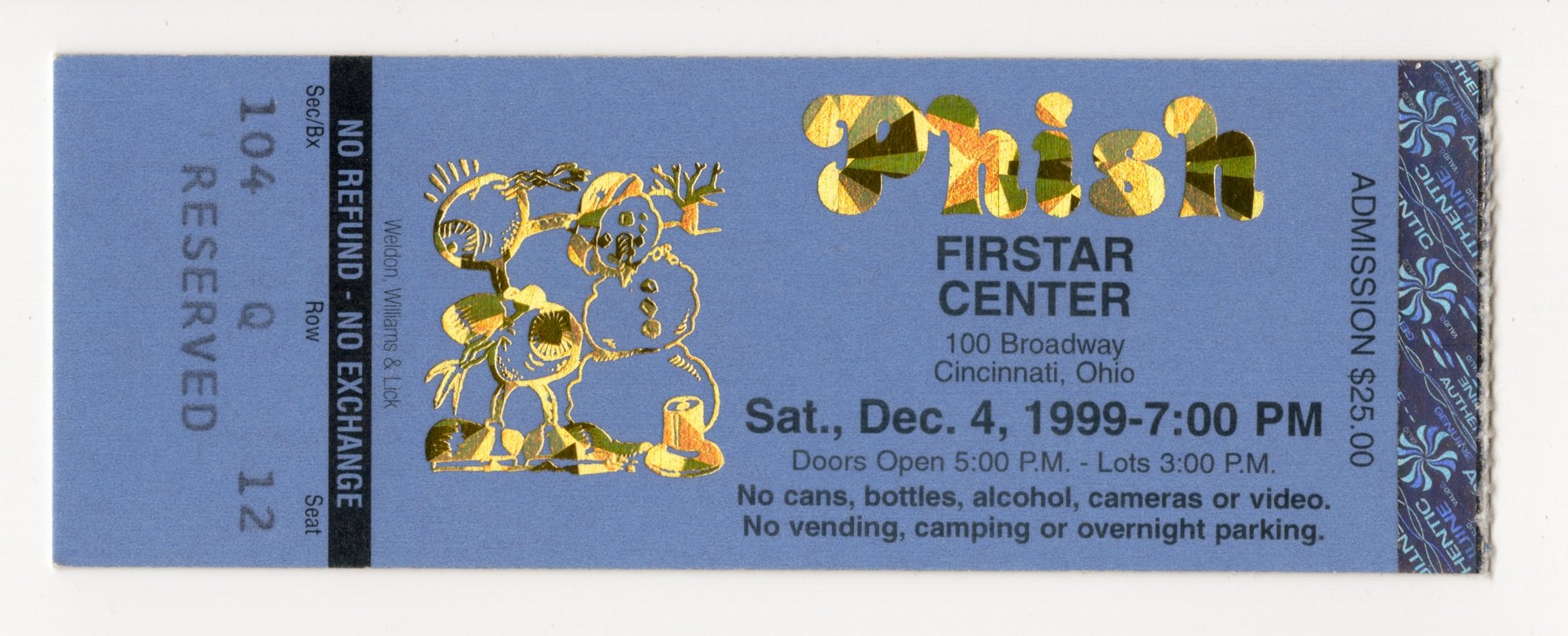 Ticket for 1999-12-04 at Firstar Center