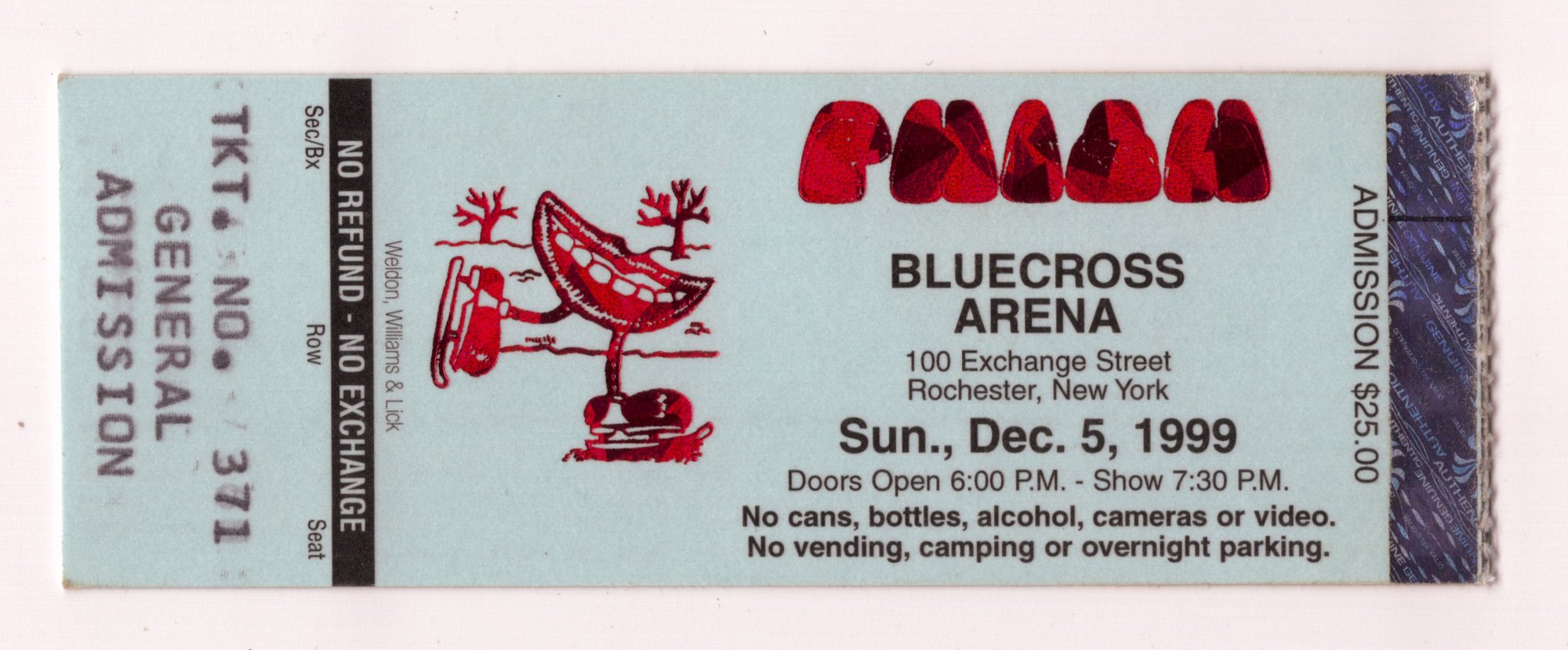 Ticket for 1999-12-05 at BlueCross Arena