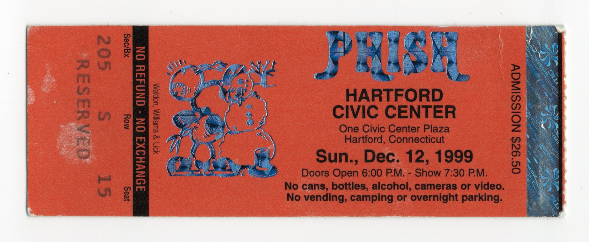 Ticket for 1999-12-12 at Hartford Civic Center