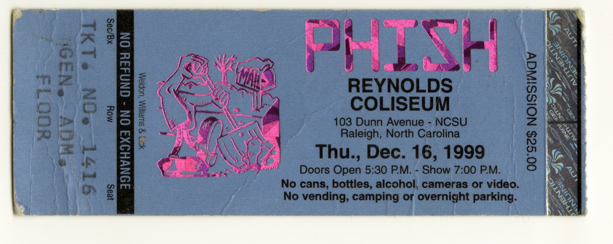 Ticket for 1999-12-16 at Reynolds Coliseum