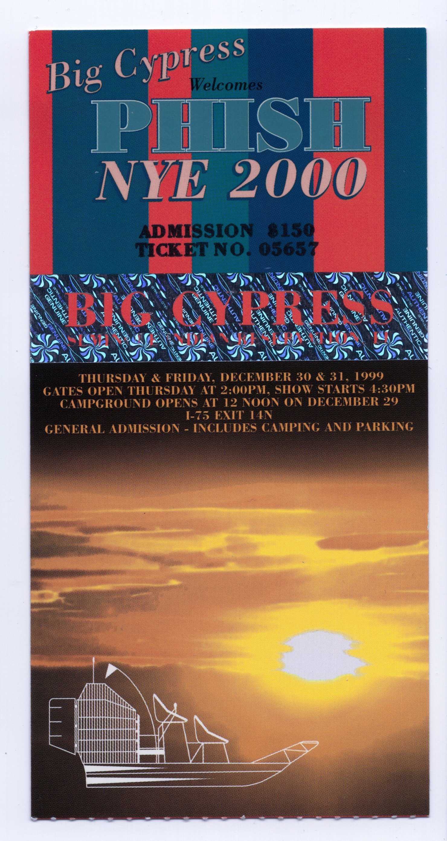 Ticket for 1999-12-30 at Big Cypress