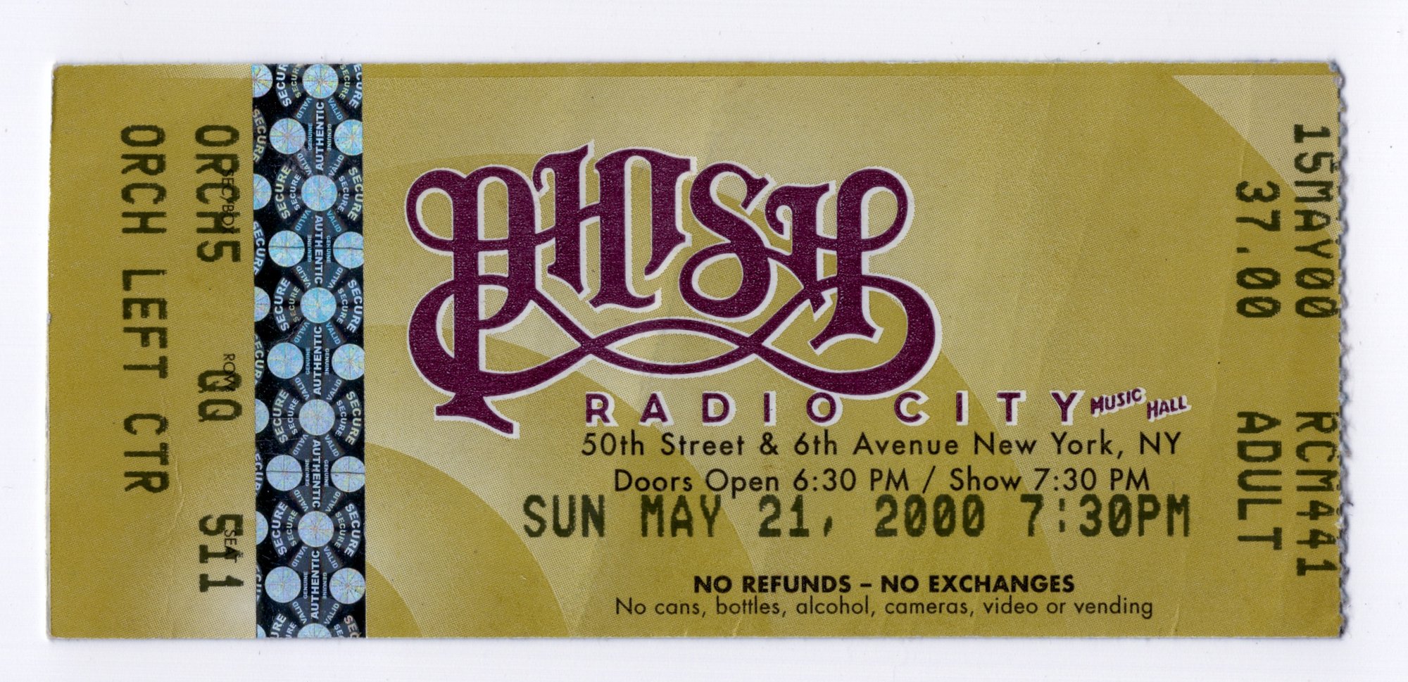 Ticket for 2000-05-21 at Radio City Music Hall