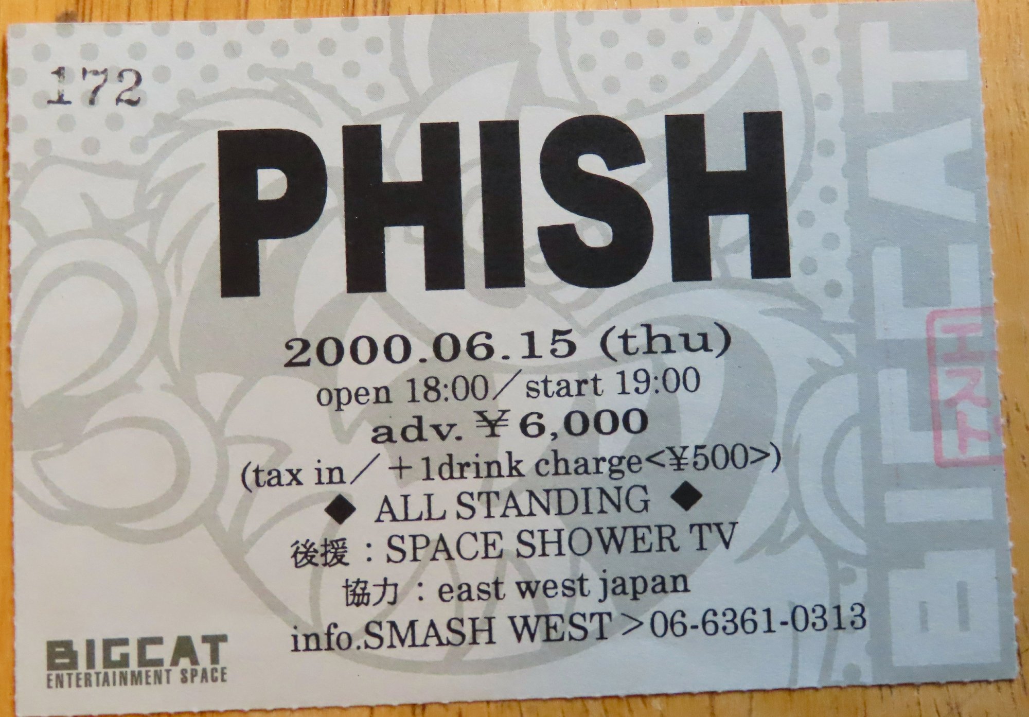 Ticket for 2000-06-15 at Big Cat
