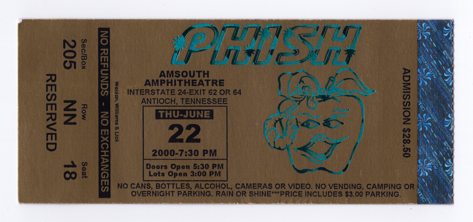 Ticket for 2000-06-22 at AmSouth Amphitheatre