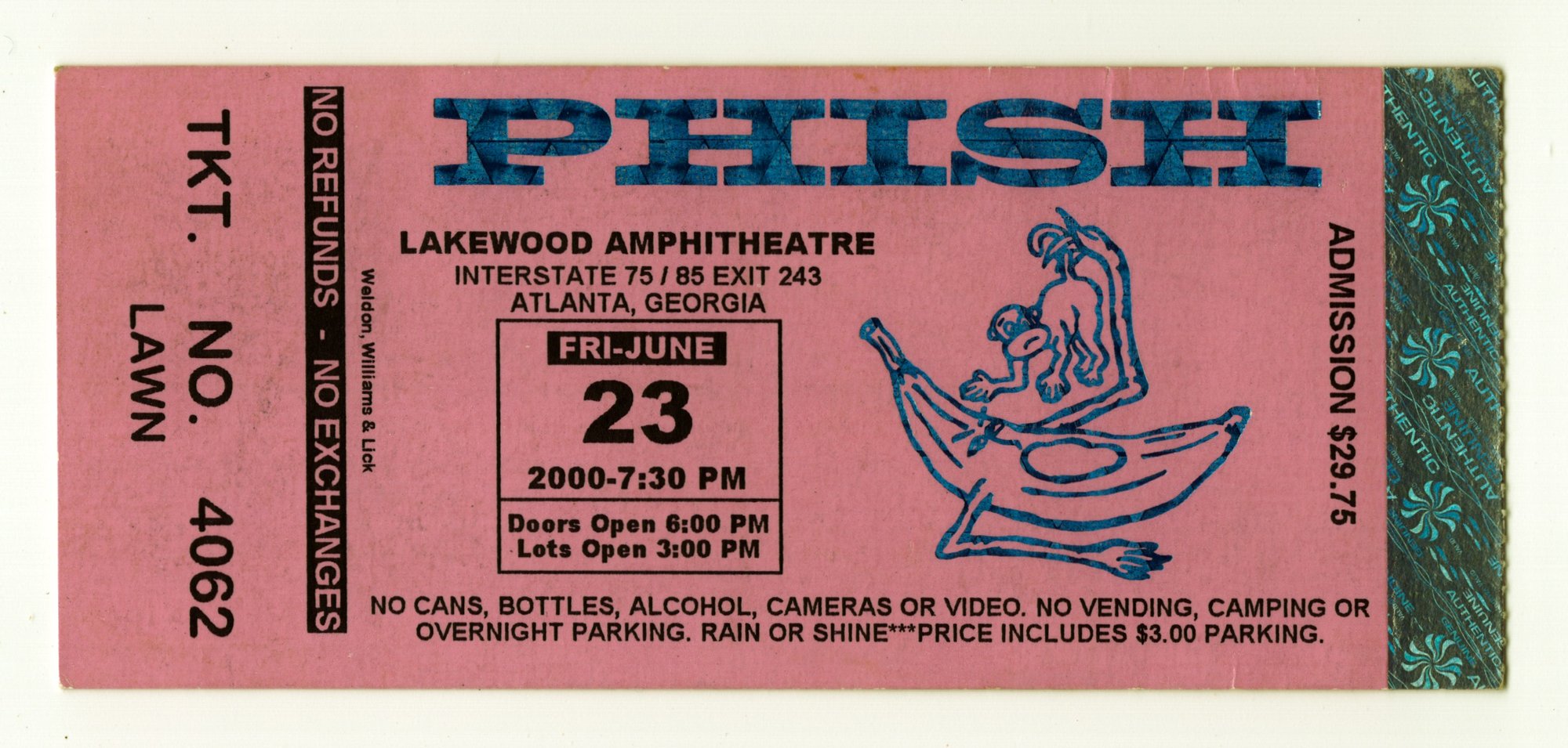 Ticket for 2000-06-23 at Lakewood Amphitheatre